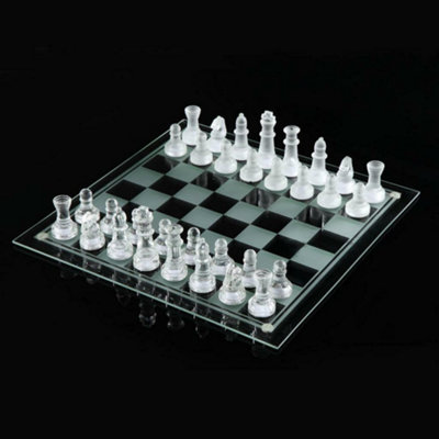 KAV Glass Chess Set - Transparent Board with Frosted & Clear