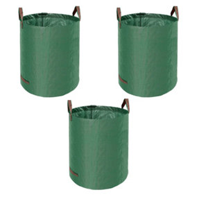 KAV Heavy Duty Garden Waste Bags Large Garden Bag with Handles Waterproof Rubbish Refuse Sacks - Pack of 3 (Green - 500L)