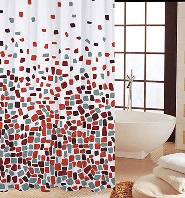 Red and shop white shower curtain