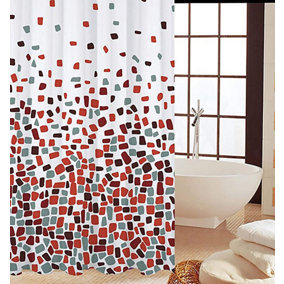 KAV High quality Polyester Fabric Shower Mould and Mildew Resistant Curtain 180 x 180 cm Mosaic tiles Patterned (Red Mosaic, 2)