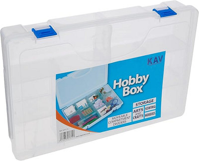 KAV Hobby Box White Plastic Lockable Box with Adjustable Compartments Double Snap Lock Closures 29.7x20x5.8cm, 402g