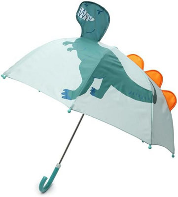 KAV Kids Striped Dome Umbrella - Lightweight, Auto-Open, Windproof & Waterproof Parasol for Boys & Girls - Dinosaur