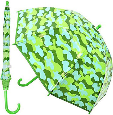 KAV Kids Transparent School Umbrella Boys and Girls - Beautiful, Lightweight Design Dome Parasol (Camo)