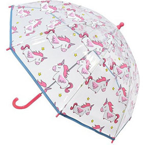 KAV Kids Transparent School Umbrella Boys and Girls - Beautiful, Lightweight Design Dome Parasol (Flying Unicorn)