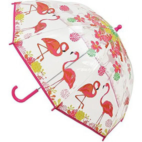 KAV Kids Transparent School Umbrella Boys and Girls - Beautiful, Lightweight Design Dome Parasol for Child (Panel Poe Flamingo)