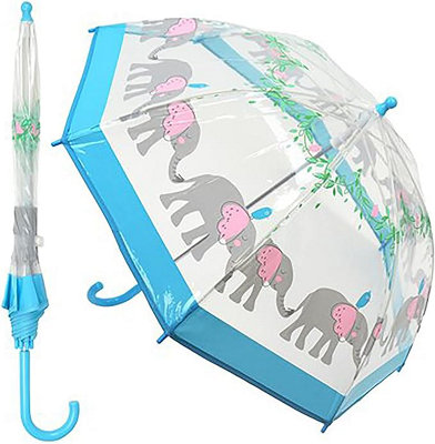 KAV Kids Transparent School Umbrella Boys and Girls - Beautiful, Lightweight Design Dome Parasol for Your Child (Elephant)