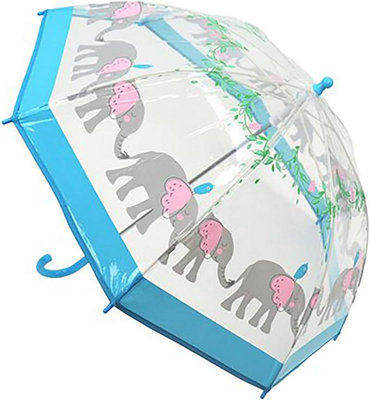 KAV Kids Transparent School Umbrella Boys and Girls - Beautiful, Lightweight Design Dome Parasol for Your Child (Elephant)