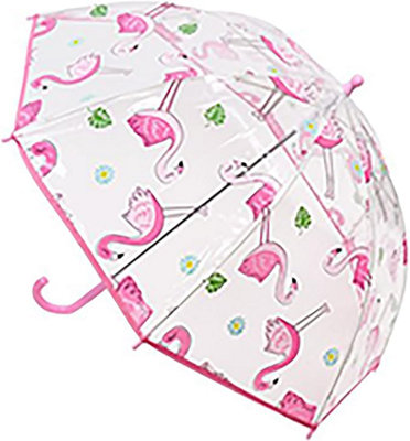 KAV Kids Transparent School Umbrella Boys and Girls - Beautiful, Lightweight Design Dome Parasol for Your Child (Flamingo)