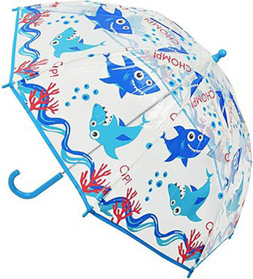 KAV Kids Transparent School Umbrella Boys and Girls - Beautiful, Lightweight Design Dome Parasol for Your Child (Poe Shark)
