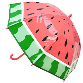 KAV Kids Transparent School Umbrella Boys and Girls - Beautiful, Lightweight Design Dome Parasol for Your Child (Watermelon)