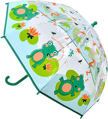 KAV Kids Transparent School Umbrella Boys and Girls - Beautiful, Lightweight Design Dome Parasol (Frog)