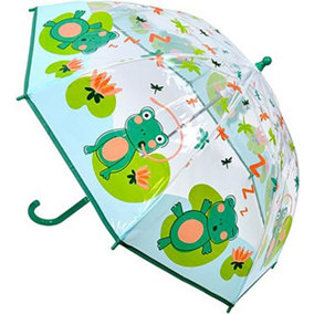 KAV Kids Transparent School Umbrella Boys and Girls - Beautiful, Lightweight Design Dome Parasol (Frog)