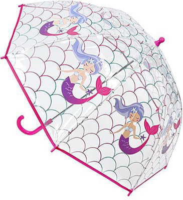 KAV Kids Transparent School Umbrella Boys and Girls - Beautiful, Lightweight Design Dome Parasol (Mermaid)