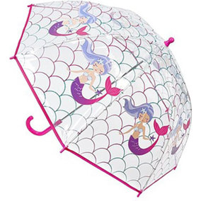 KAV Kids Transparent School Umbrella Boys and Girls - Beautiful, Lightweight Design Dome Parasol (Mermaid)