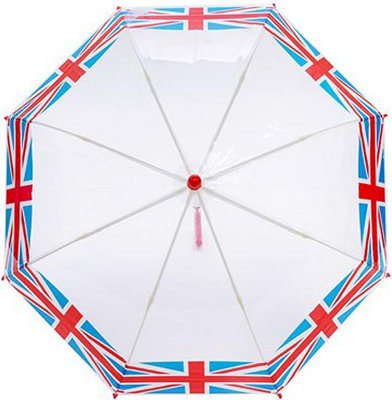 KAV Kids Transparent School Umbrella Boys and Girls - Beautiful, Lightweight Design Dome Parasol (Poe Union Jack)