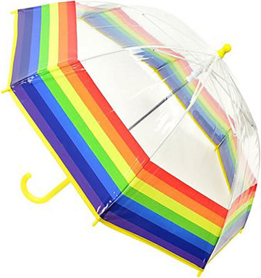 KAV Kids Transparent School Umbrella Boys and Girls - Beautiful, Lightweight Design Dome Parasol (Rainbow Coloured Edge)