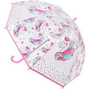KAV Kids Transparent School Umbrella Boys and Girls - Beautiful, Lightweight Design Dome Parasol (Unicorn)