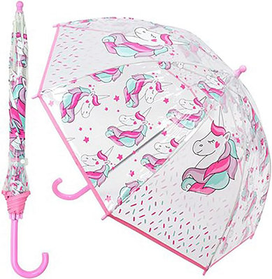 KAV Kids Transparent School Umbrella Boys and Girls - Beautiful, Lightweight Design Dome Parasol (Unicorn)