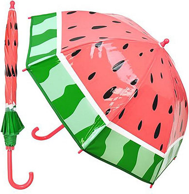 KAV Kids Transparent School Umbrella Boys and Girls - Beautiful, Lightweight Design Dome Parasol (WATERMELON)