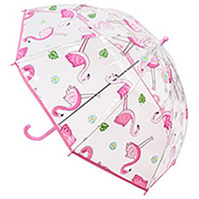 KAV Kids Transparent School Umbrella Boys and Girls - Sweet, Beautiful, Lightweight Design Dome Parasol for Your Child (Flamingo)