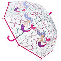 KAV Kids Transparent School Umbrella Boys and Girls - Sweet, Beautiful, Lightweight Design Dome Parasol for Your Child (Mermaid)