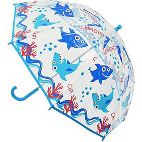KAV Kids Transparent School Umbrella Boys and Girls - Sweet, Beautiful, Lightweight Design Dome Parasol for Your Child (Poe Shark)