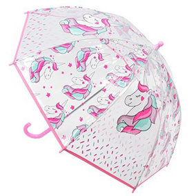 KAV Kids Transparent School Umbrella Boys and Girls - Sweet, Beautiful, Lightweight Design Dome Parasol for Your Child (Unicorn)