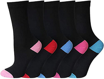 KAV Ladies Pack of 15 Colour Heel & Toe Socks in Black - Breathable Multipack Socks for Work and Casual Wear