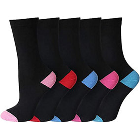 KAV Ladies Pack of 15 Colour Heel & Toe Socks in Black - Breathable Multipack Socks for Work and Casual Wear