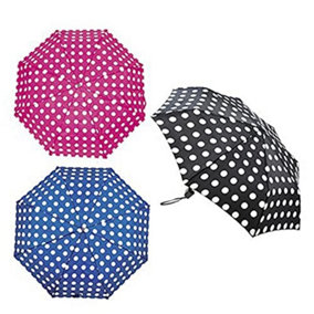 KAV Ladies Penny Spot Supermini Umbrella - Compact, Automatic Folding Lightweight Portable Umbrella (BLACK WITH WHITE SPOT)