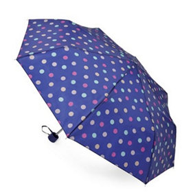 KAV Ladies Supermini Umbrella Compact Stylish Automatic Folding Umbrella - Rain and Sun Protection (BLUE WITH MULTICOLOUR SPOT)