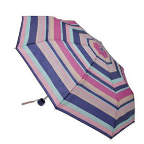 KAV Ladies Supermini Umbrella Compact Stylish Automatic Folding Umbrella - Rain and Sun Protection (BLUE WITH MULTICOLOUR STRIPES)