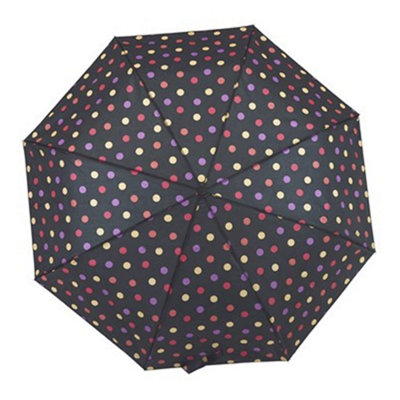 KAV Ladies Supermini Umbrella Compact Stylish Automatic Folding Umbrella - Rain and Sun Protection (NAVY WITH MULTICOLOUR SPOT)