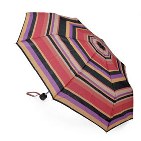 KAV Ladies Supermini Umbrella Compact Stylish Automatic Folding Umbrella - Rain and Sun Protection (RED WITH MULTICOLOUR STRIPES)