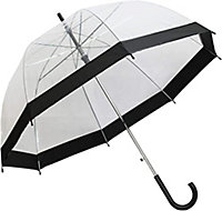 KAV Ladies Transparent Clear Umbrella Brolly assorted Colour Trim - Beautiful, Lightweight Design Dome Parasol for Women (Black)