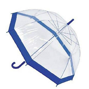 KAV Ladies Transparent Clear Umbrella Brolly assorted Colour Trim - Beautiful, Lightweight Design Dome Parasol for Women (Blue)