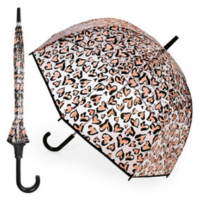 KAV Ladies Transparent Clear Umbrella Brolly assorted Colour Trim Lightweight Design Dome Parasol for Women ( Animal Print)
