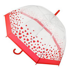 KAV Ladies Transparent Clear Umbrella Brolly assorted Colour Trim Lightweight Design Dome Parasol for Women ( Hearts Dome Red)