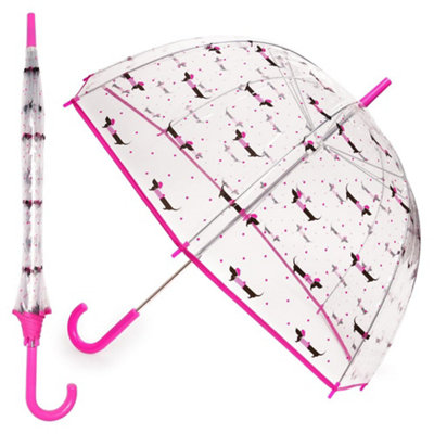 KAV Ladies Transparent Clear Umbrella Brolly assorted Colour Trim Lightweight Design Dome Parasol for Women (Ladies Sausage Dog)