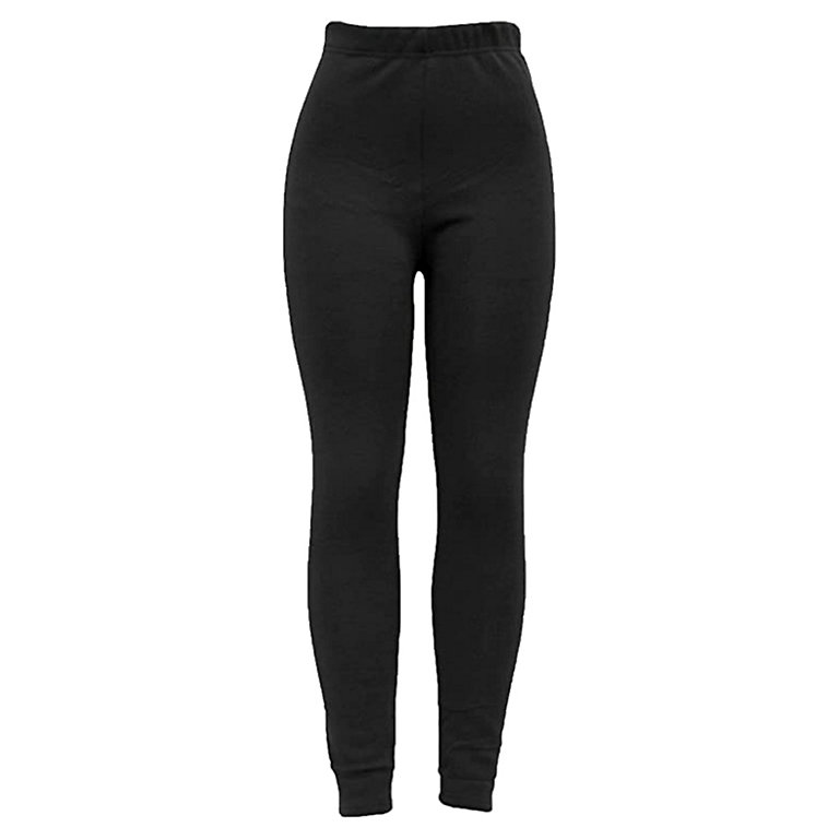 KAV Ladies Winter Thermal Tights Fleece Lined Warm Leggings - Footies Tight  - Winter Bottoms Stretchy Tights - One Size (Black)