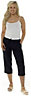 KAV Linen Trousers for Woman Elasticated Casual Pants Flat Front Elastic Back Three Quarters Ladies  Trouser for Ladies (Black 10)