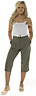 KAV Linen Trousers for Woman Elasticated Casual Pants Flat Front Elastic Back Three Quarters Ladies  Trouser for Ladies (Khaki 18)