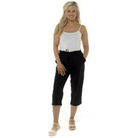 KAV Linen Trousers for Woman Elasticated Casual Pants Flat Front Elastic Back Three Quarters Ladies  Trouser for Ladies (Navy 20)