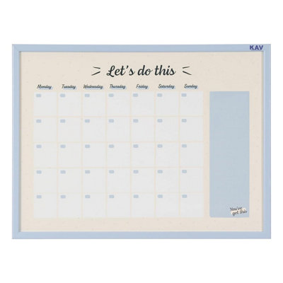 KAV Magnetic Dry Erase Monthly Planner White Board Stylish Pastel Collection Blue MDF Frame - Easy Install and Clean