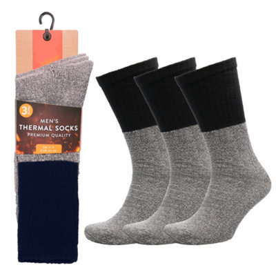 KAV Men's 3 Pack Premium Thick Thermal Socks - Heavy Duty Warm Insulated Winter Boot Socks - UK: 7-11 (Grey Pack of 3)