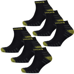 KAV Men's Ultimate Trainer Work Socks - Comfortable, Wicking, Smart, Durable, Black With Yellow Contrast, Size - UK 7-11