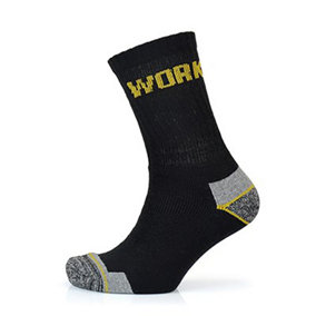 KAV Men's Work Socks-Comfortable, Wicking, Walking, Smart, Durable, Black with Grey and Yellow Contrast, Size-UK 7-11 (Pack of 6)