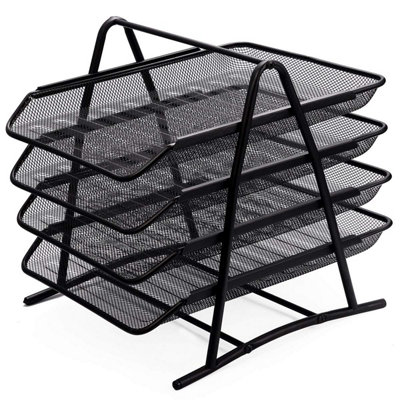 KAV Mesh Desk Organiser 4 Tier Letter Tray Organizer Office Desktop Document Paper File Storage for Home & Office Use (Black)