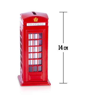 KAV Money Boxes London Telephone Box, Red Die Cast Money Bank British Phone Booth Piggy Bank United Kingdom Coin Saver (14 CM)