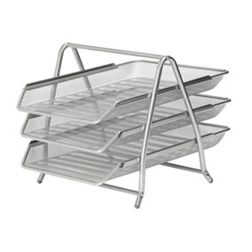 KAV Office Filing 3 Tier 3 Trays Holder A4 Document Letter Paper Wire Mesh Storage Organiser (Silver)